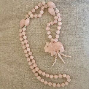 Rose Quartz Hand Knotted Beaded Necklace Elephant Pendant
